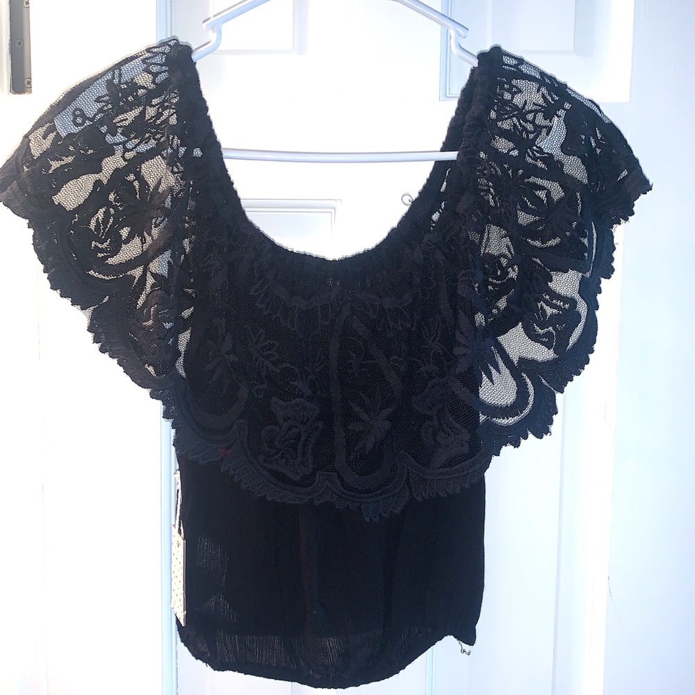 Black lace off the shoulder top